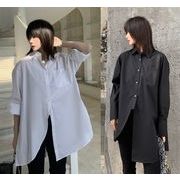 全2色 シャツ ブラウス アシンメトリー スリット 切り替え 体型カバー 着痩せ カジュアル