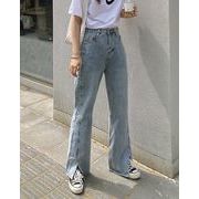 ハイウエスト スリット ワイドデニムパンツ