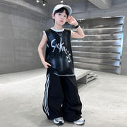 2026新作 夏 男児 プリント タンクトップ カーゴパンツ ダンス2点セット