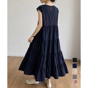 ティアードロングワンピースノースリーブ夏