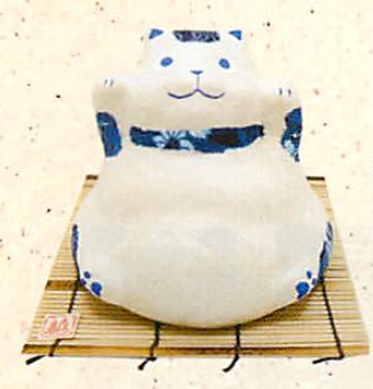 【ご紹介します！信頼の日本製！ほっこりかわいい！ちぎり和紙メタボ猫貯金箱！藍柄】