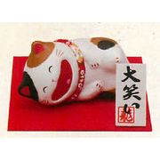 【新登場！日本製です！思わず笑顔になる大笑い猫！　ちぎり和紙大笑い猫(横寝)(3種)】三毛