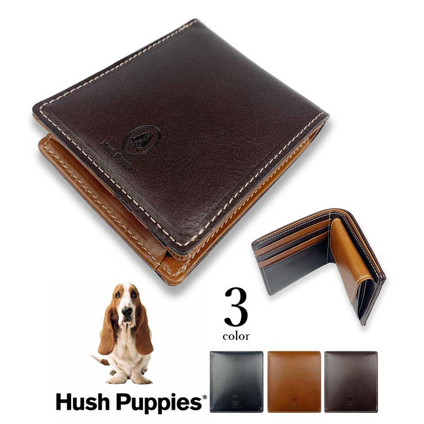 全3色　Hush Puppies ハッシュパピー リアルレザー バイカラー 二つ折り財布 ショートウォレット