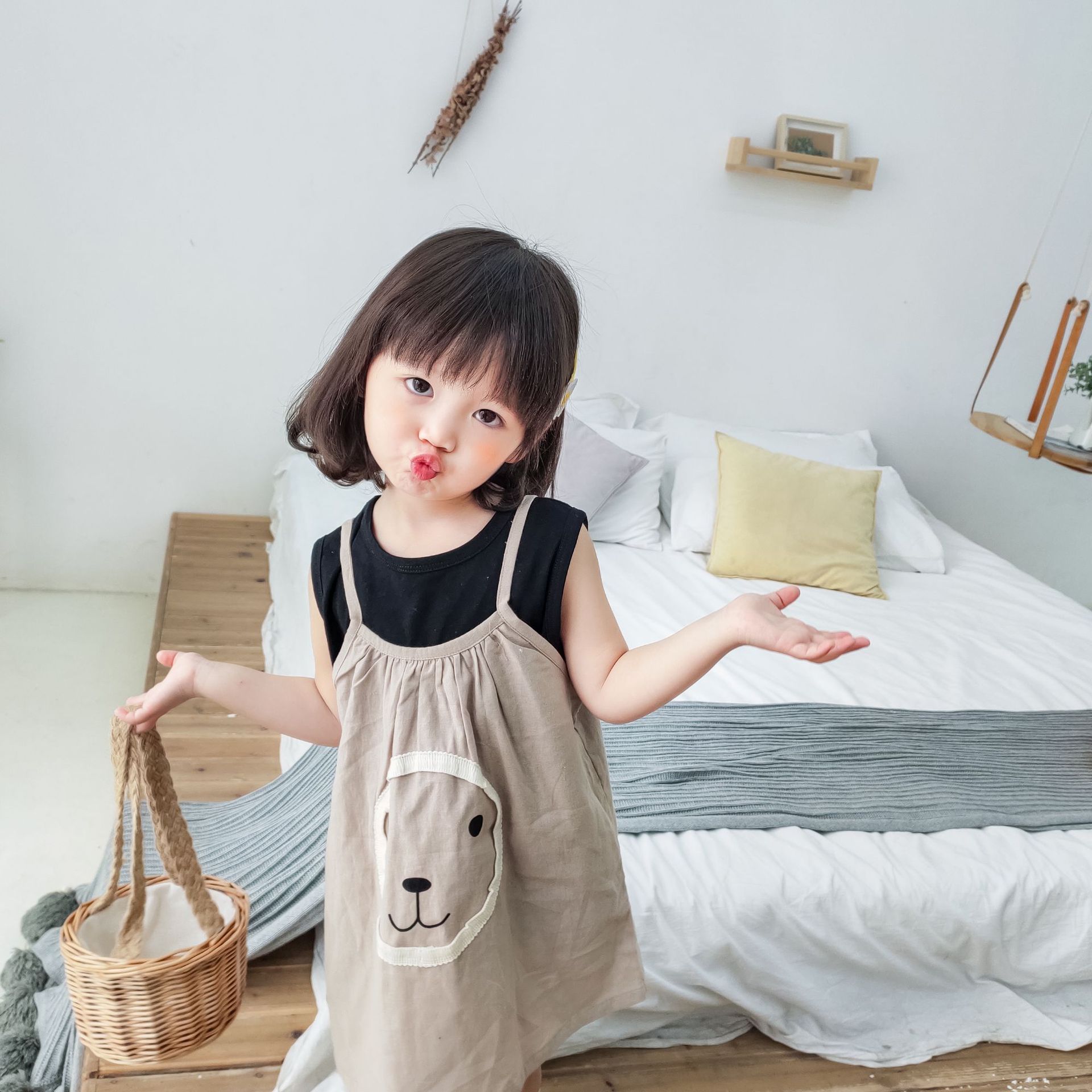 新作 韓国風 子供服 女の子 可愛いキッズ ワンピース ドレス 無地 キャミワンピース アパレル 錦綉 株式会社 問屋 仕入れ 卸 卸売の専門 仕入れならnetsea