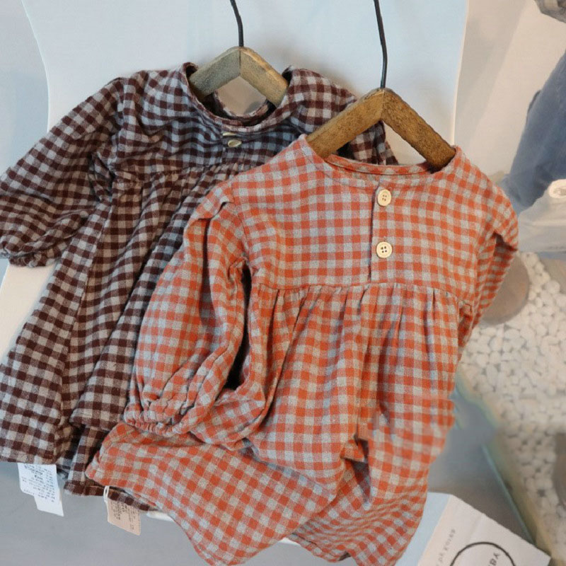 キッズ春新作 女の子 ワンピ シフトドレス 長袖ワンピース チェック柄 レトロ 韓国風子供服 7 15 アパレル Btd Engi 株式会社 問屋 仕入れ 卸 卸売の専門 仕入れならnetsea
