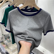 この1枚で今年風に 韓国ファッション 半袖 Tシャツ 異国風 ラウンドネック 上着 シンプル 糸 大人気