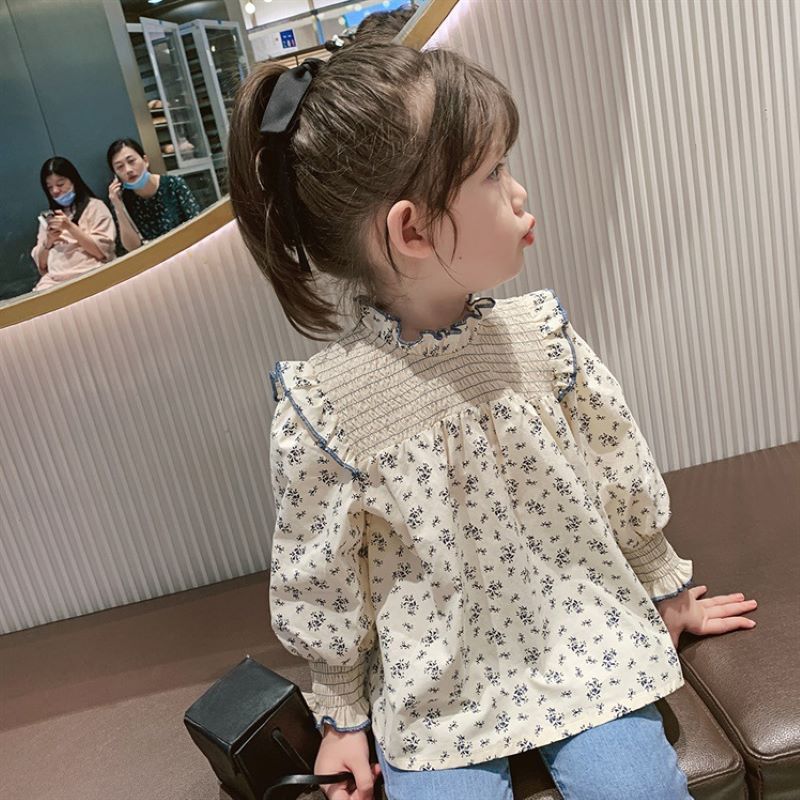 韓国風子供服 韓国ファッション 可愛い 長袖花柄シャツ 薄いトップス 韓国風シャツ