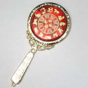 風水 手鏡 鏡 ミラー 魔除け 風水グッズ 開運 開運グッズ (風水開光手鏡ゴールド吉祥如意(黒色巾着付き))
