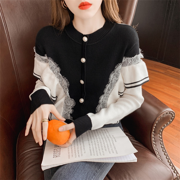 韓国ファッション デザインセンス ニットトップス セーター 縫付 長袖 大人気