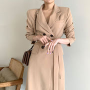 【2021INS 新作】初秋 気質 シンプル ダブルブレスト トレンチコート ベルト チュニック流行 通勤