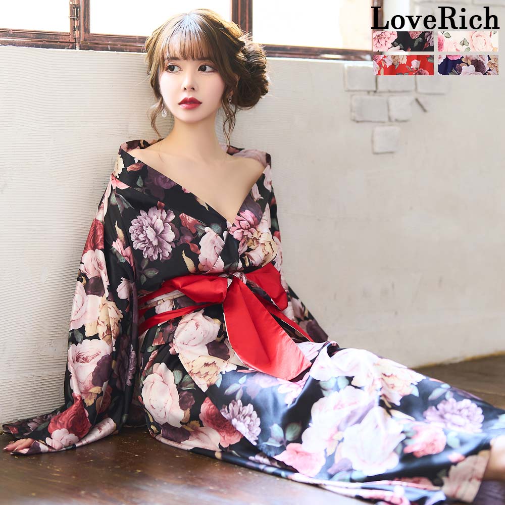 0971オフショル ロング 前開き 帯 リボン 花魁 着物 ドレス 0971オフショル ロング 前開き 帯 リボン 花魁 着物 ドレス