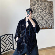韓国ファッショントレンドスパンコール オシャレレースアップ 個性 シャツ  スタイリスト メンズウェア