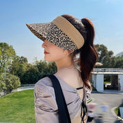 サンバイザー　麦わら帽子　ハット　UVカット　レオパード　紫外線対策　ファッション　レディース　