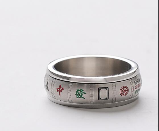 中国風 ファッション 指輪 飾りメンズ 回転可能 麻雀