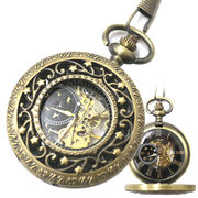 ポケットウォッチ 懐中時計 手巻き スケルトン 蓋付き シースルー PWA011 メンズ懐中時計