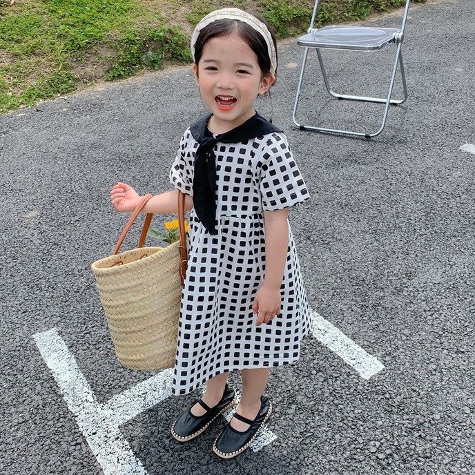 ビタミンカラーのハーモニー 22春新作 韓国風子供服 ベビー服 女の子 春秋 短袖 可愛い ベビー服 ワンピース Blackandwhite Net In