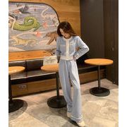 柔らかな雰囲気 韓国ファッション ロングパンツ 2点セット 洗練された スリム ギャザリング カーディガン