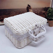 レトロ 手作り 織りボックス 模造籐 収納ボックス 収納ケース ピクニックバスケット
