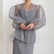 シアーブラウス　カーディガン　レディース　INS　韓国ファッション　デザイン　春夏