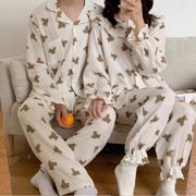 パジャマ　寝服　レディース　メンズ　室内着　くまちゃん　可愛い　コットン製　韓国風