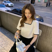 激安 春夏新作 レディース服 半袖 プルオーバー カジュアル Tシャツ カラーブロック 韓国風上着 M-XL