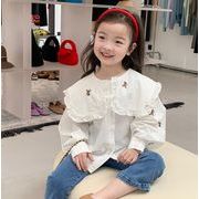 2022人気 子供服   シャツ   トップス  韓国風子供服  可愛い 人形の襟  女の子  キッズ服