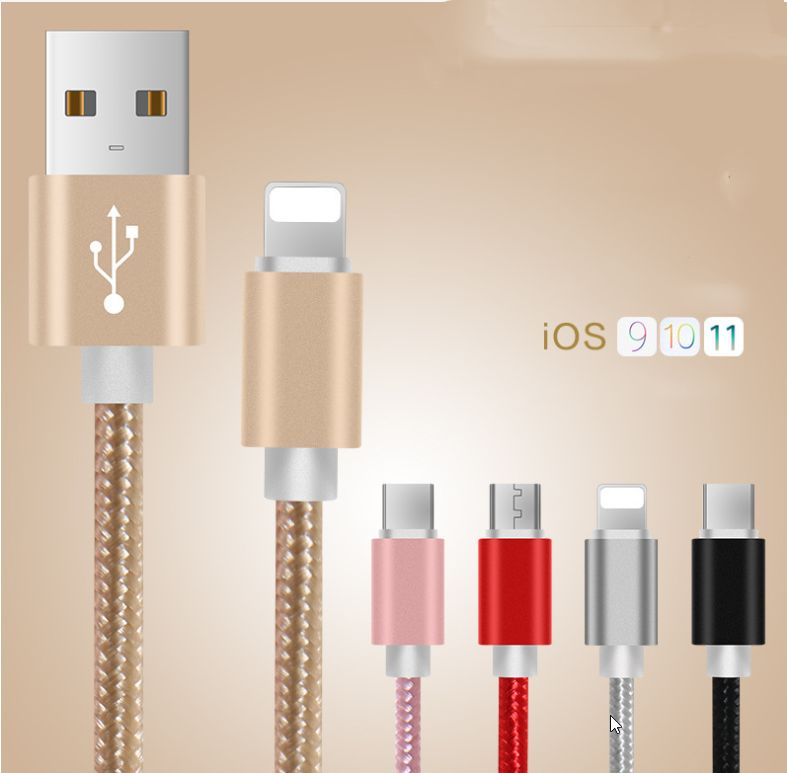 2022 スマホ iPhone   1m  急速充電 高耐久 充電ケーブル　３色　USB Lightning/Type C/Micro