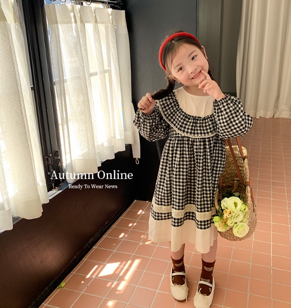 韓国風子供服 ワンピース    子供服   長袖   トップス  チェック スカート   キッズ服   可愛い