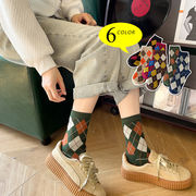 靴下　ソックス　デザイン　チェック柄　ビンテージ　レディース　韓国ファッション　INS　6色