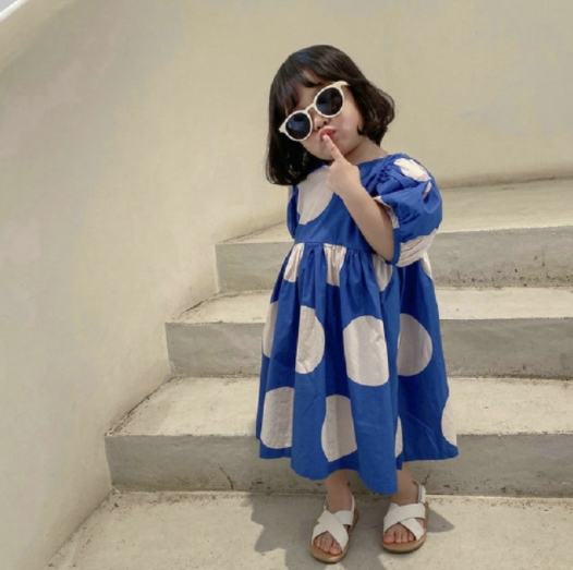 INS 2022新作 可愛い 子供服  デザイン感 女の子 キッズ ワンピース  半袖  水玉 ワンピース  韓国子供服