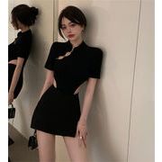 優雅女性らしい 韓国ファッション レトロ ホットガールスタイル 透かし彫り Tシャツ スリム 半袖