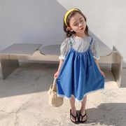 新しい 子供服★女の子  サスペンダースカート   デニムスリップドレス  薄い キッズ服  綿  韓国子供服