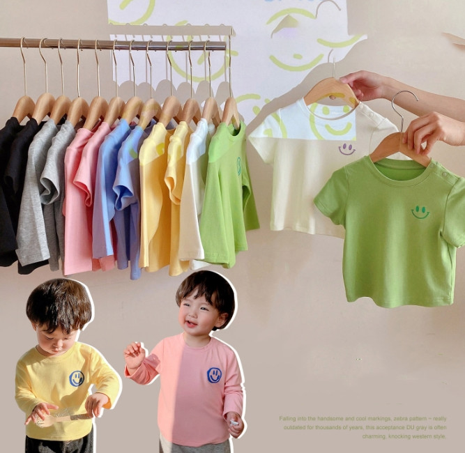 激安 2022春夏新作 子供服 笑顔 半袖 Tシャツ トップス 韓国子供服 男女兼用 7色90-140CM