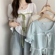 【2022夏服】韓国風レディース服　　ゆったり 　シンプル　カジュアル　きれいめ　半袖ブラウス