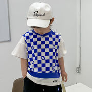 男の子ラウンドネックチェッカーボード半袖トップ韓国版夏新作フェイクツーピース子供服男の子子供服