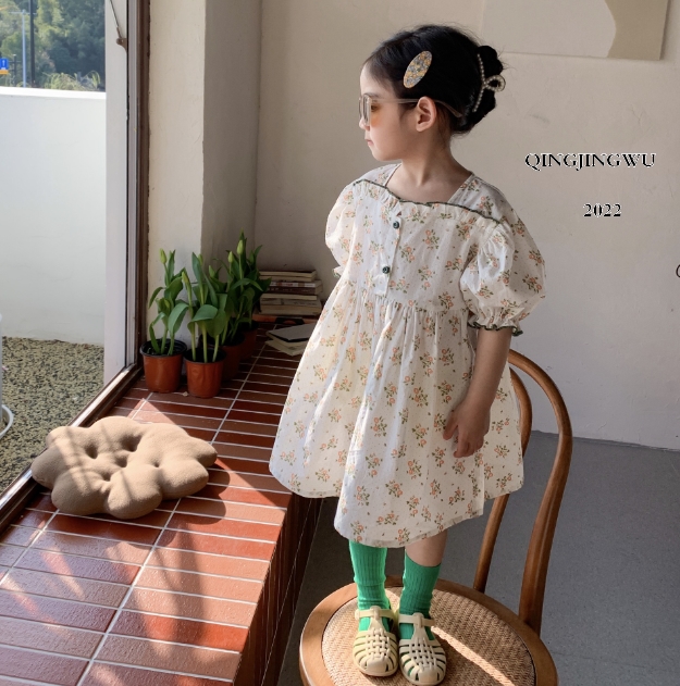 2022春夏新作 韓国子供服  ワンピース 半袖  かわいい  花柄  プリンセススカート ファッション