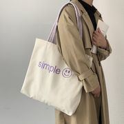 ズックバッグ　トートバッグ　エコバッグ　INS　韓国ファッション 　刺繍　スマイル　大容量