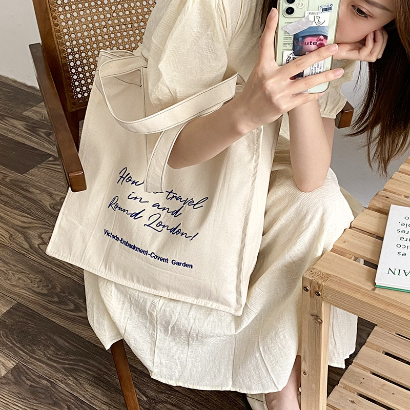 新作　ズックバッグ  　エコバッグ   韓国風シンプル　刺繍 トートバッグ 　ワンショルダー
