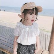 INS 2022春夏新作 韓国子供服  ピュアカラー 半袖シャツ  トップス 純色 きれいめ 可愛い 子供服