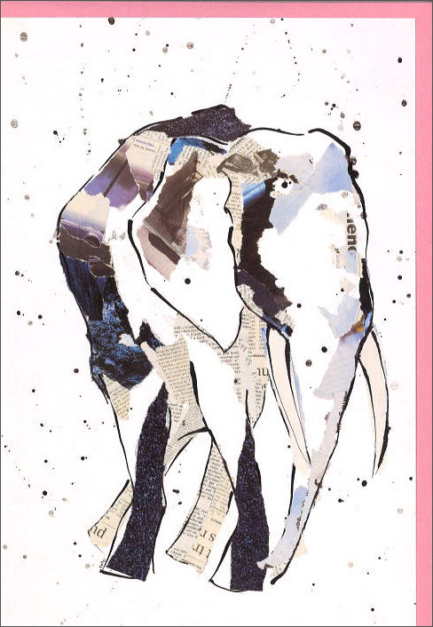 グリーティングカード 多目的 貼り絵「象/ゾウ」イラスト