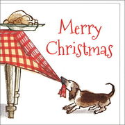 グリーティングカード クリスマス「テーブルクロスを引っ張る犬」メッセージカード