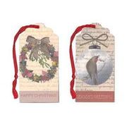 ダイカットギフトタグ2枚セット クリスマス「リボンのリース 小鳥」メッセージカード