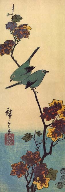 ポスター アート 歌川広重「楓に鳥」インテリア コレクション