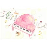 ポストカード marron125「ピンクノピアノ」水彩画 猫