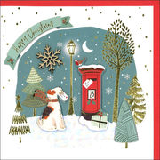 グリーティングカード クリスマス「赤いポストと犬」動物 メッセージカード