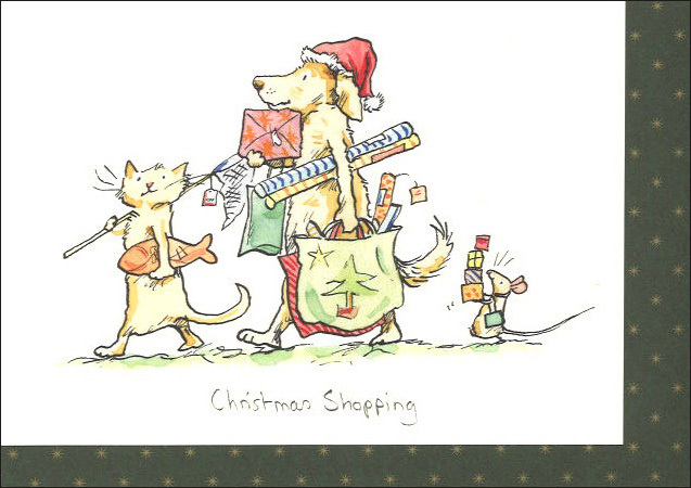 グリーティングカード クリスマスカード「クリスマスショッピング」猫 メッセージカード