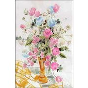 ポストカード アート 長谷川英助「花瓶に入ったブルーとピンクの花」フラワー 郵便はがき