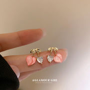 925銀針 ピンクのジルコン ピーチピアス 夏の新作 かわいい女の子のイヤリング