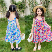 お勧め 韓国風子供服 夏新作 女の子3-8歳 花柄 吊りスカート ワンピース シャツドレス 袖なしワンピ 7-15