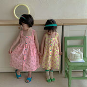 お勧め 韓国風子供服 夏新作 女の子3-8歳 袖なし 花柄チェック柄 ワンピース シャツドレス ワンピ 7-15